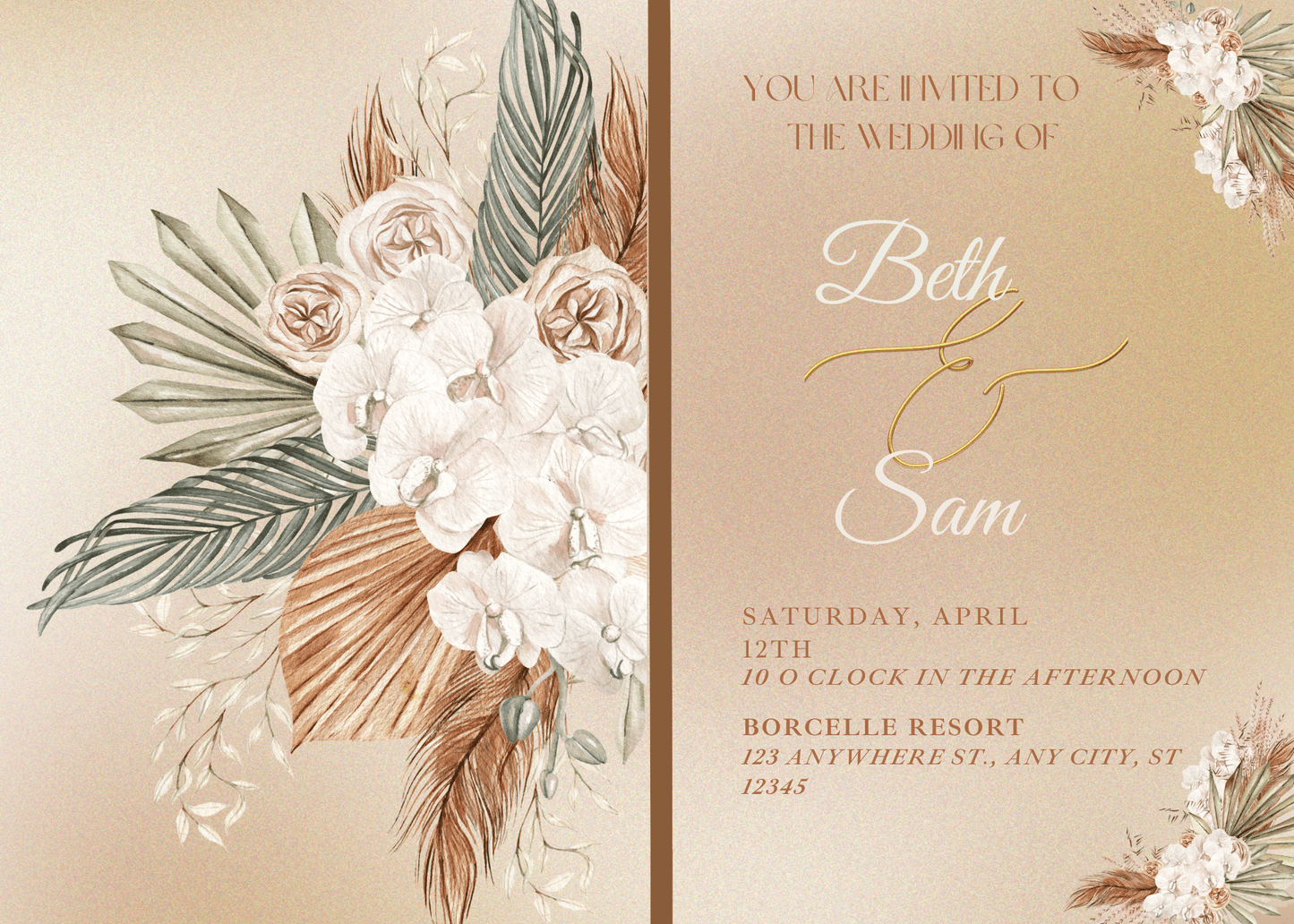 Gold and Beige Elegant Wedding Invitation - Johanna K Gleason