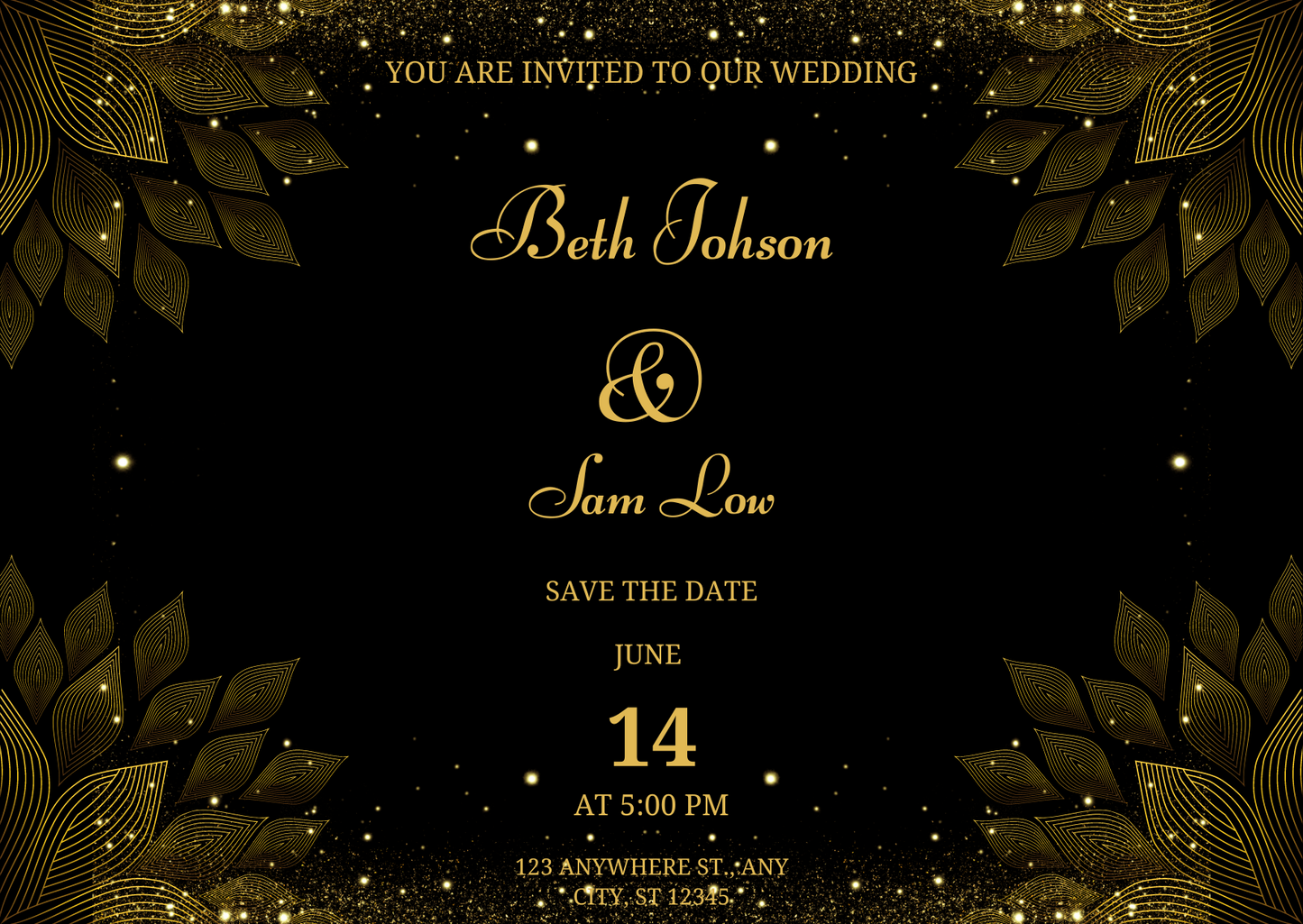 Black Gold Modern Wedding Invitation Card