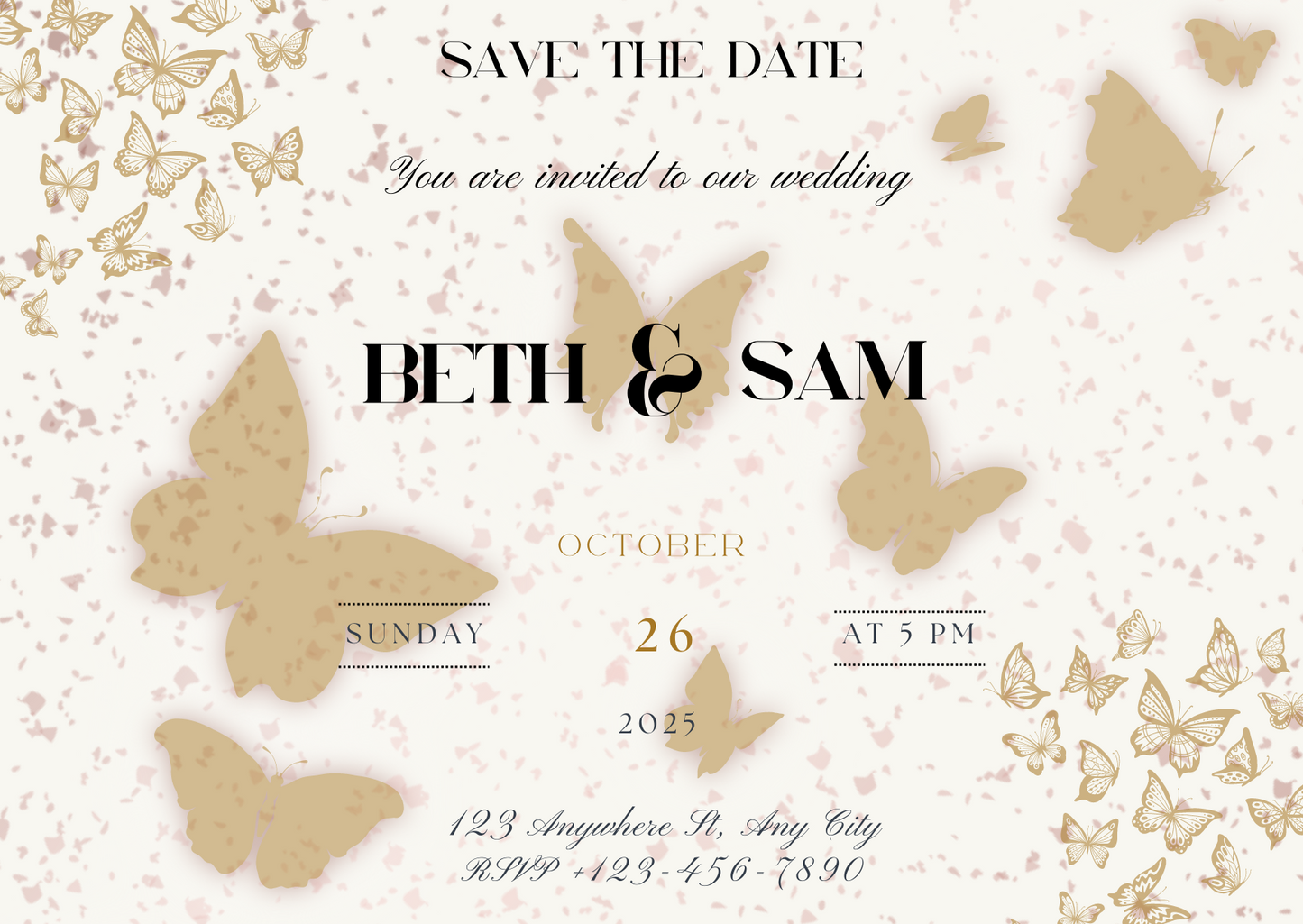 Golden Butterflies Wedding Card