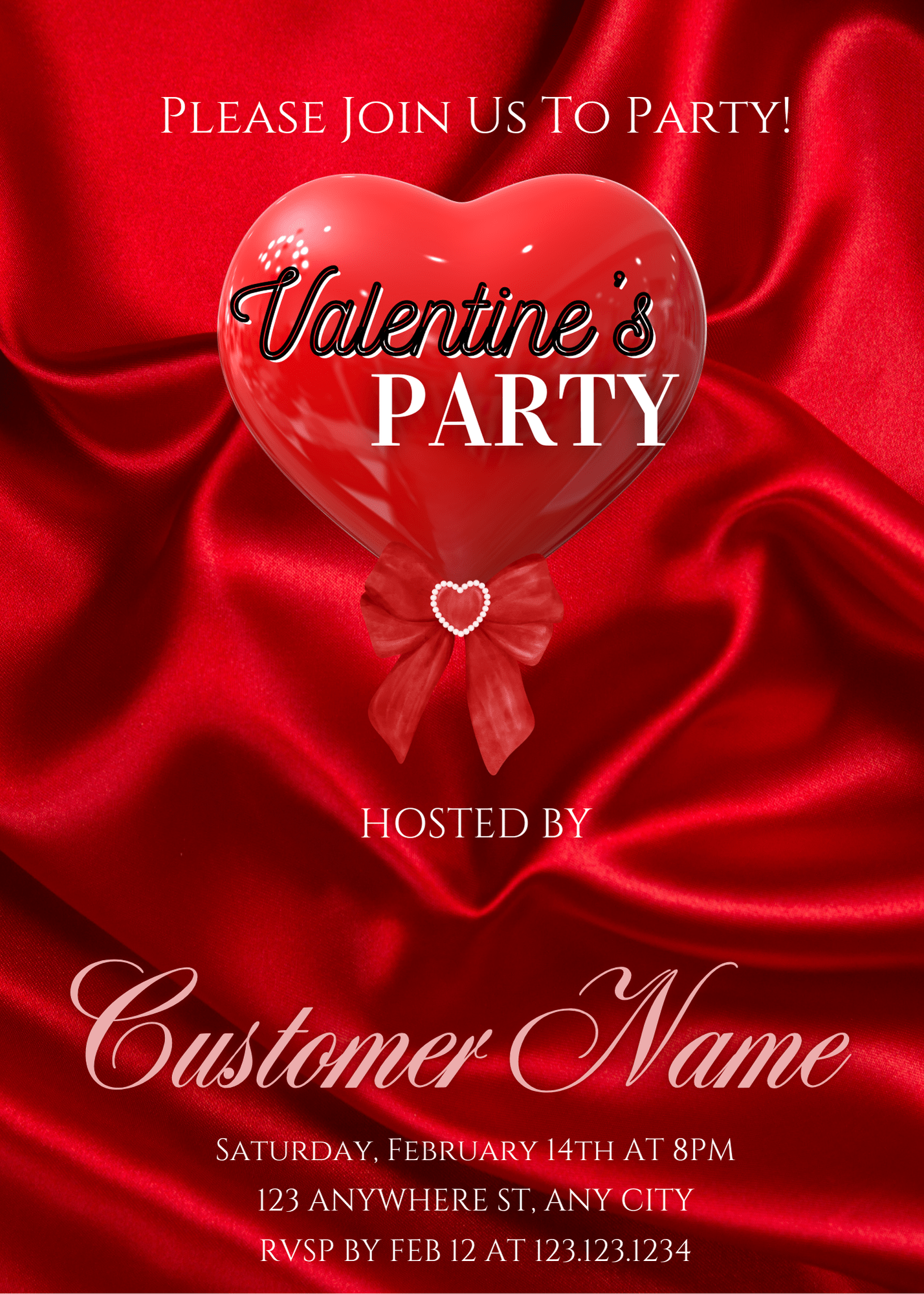 Red Satin Valentine Invite - Johanna K Gleason