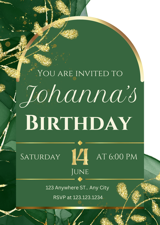 Golden Leaf Birthday Invite - Johanna K Gleason